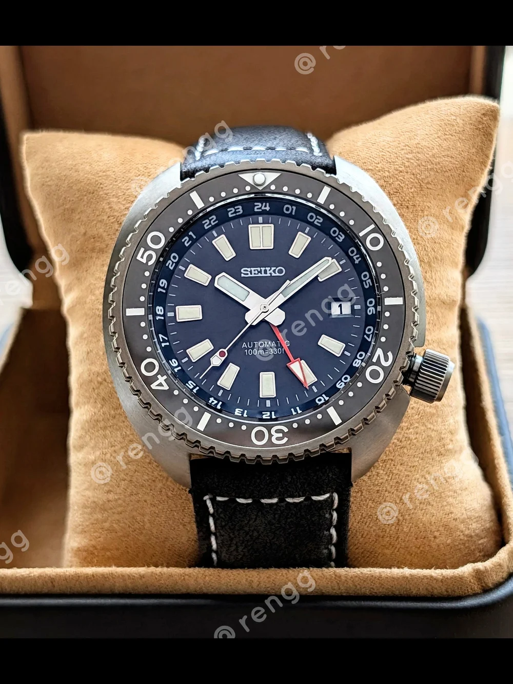 45mm Titanium Seiko GMT Turtle Diver Mod Automatic Watch Dark Gray Sapphire